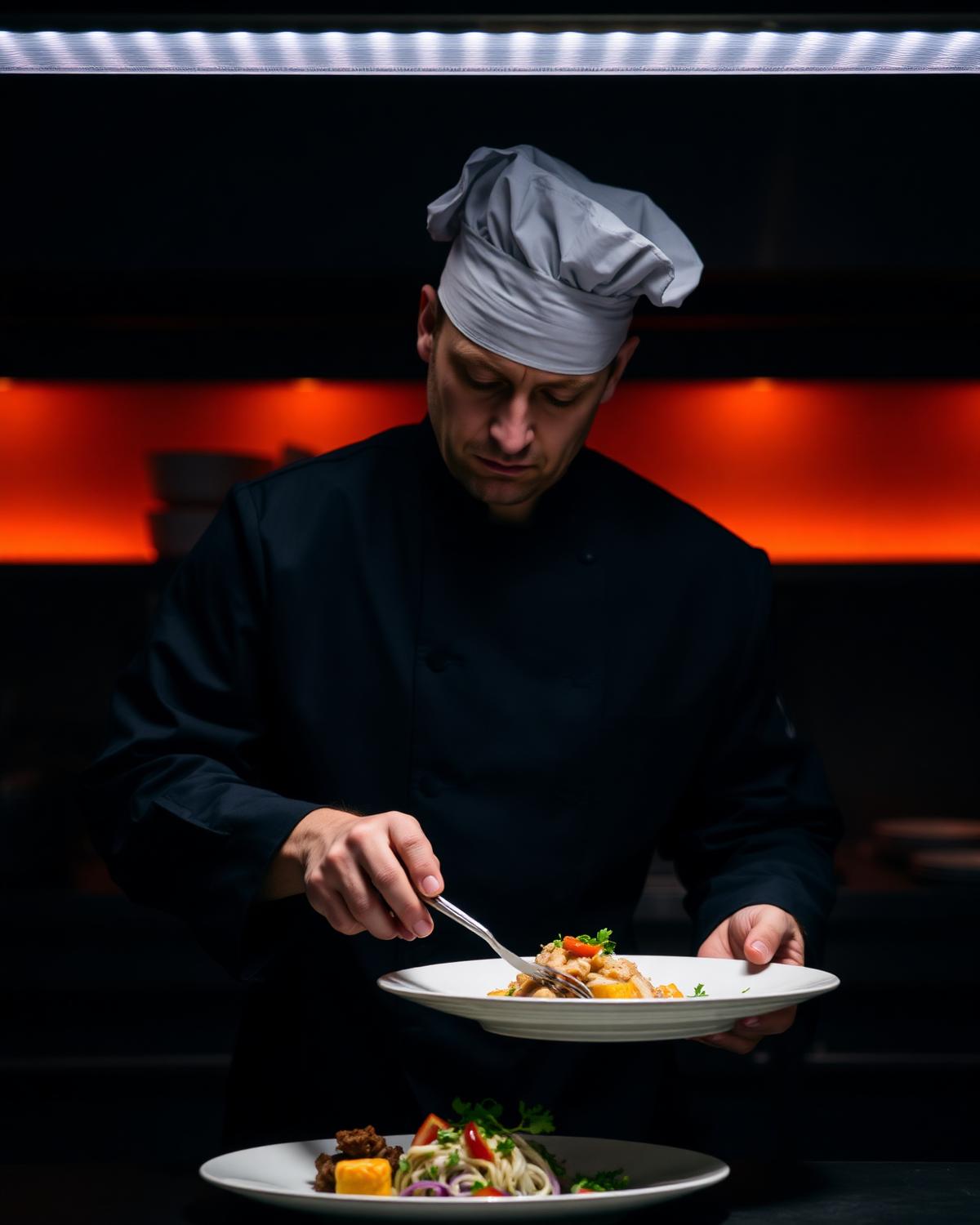 Head chef plating a dish